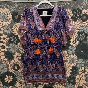 Bell by Alicia Bell Paisley Print Beach Dress Navy Purple XS